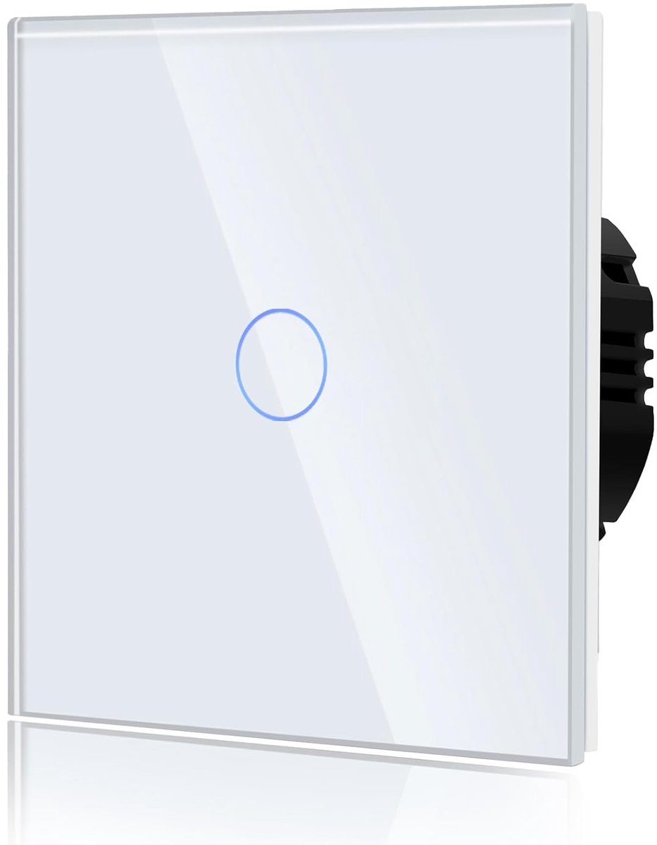 SnelShoppen - Touch Switch, Inbouwschakelaar met Led Indicator en Glazen Paneel, Wandlichtschakelaar voor Moderne Interieurs, Eenvoudige Bedrading, 1