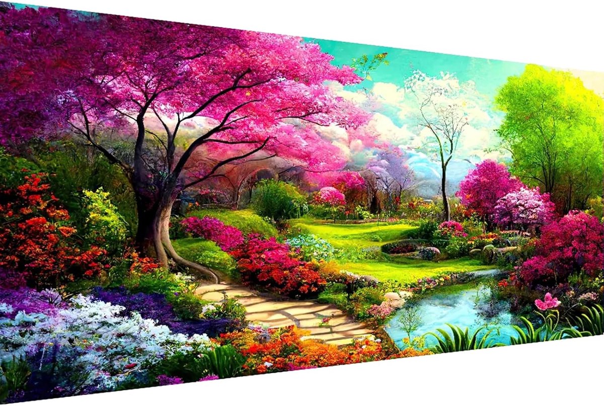 SnelShoppen - XXL DIY Schilderen op Nummeren Volwassenen - Bloemen Landschap 80x40cm - Handgeschilderde Olieverf Set met Canvas, Acrylverf, Penselen e