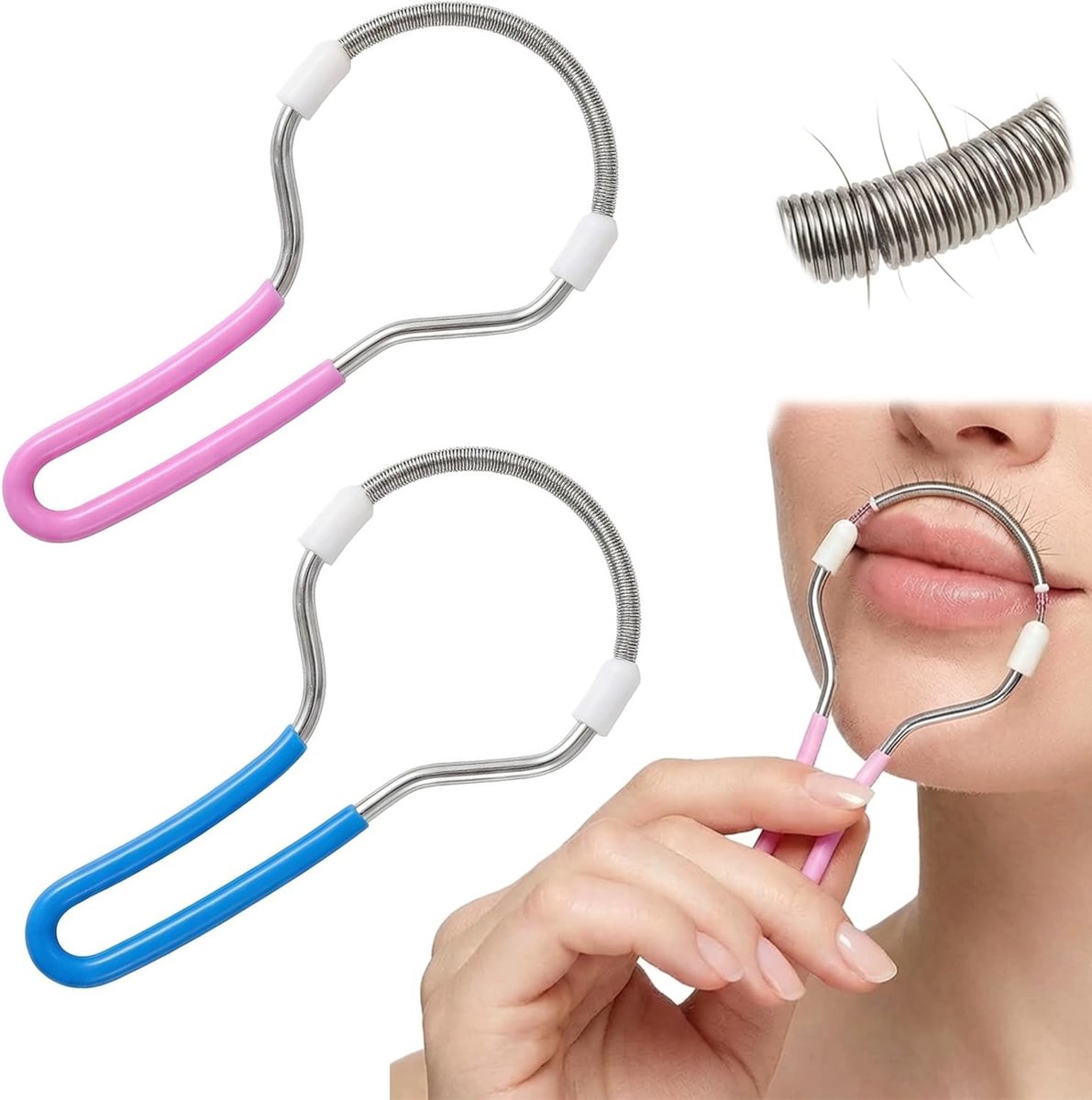 Thijox - 2-delige Gezichtshaarverwijderaar, Handmatige Draagbare Gezichtsepilator van Roestvrij Staal voor Vrouwen, Perfect voor Wangen en Bovenlip, P