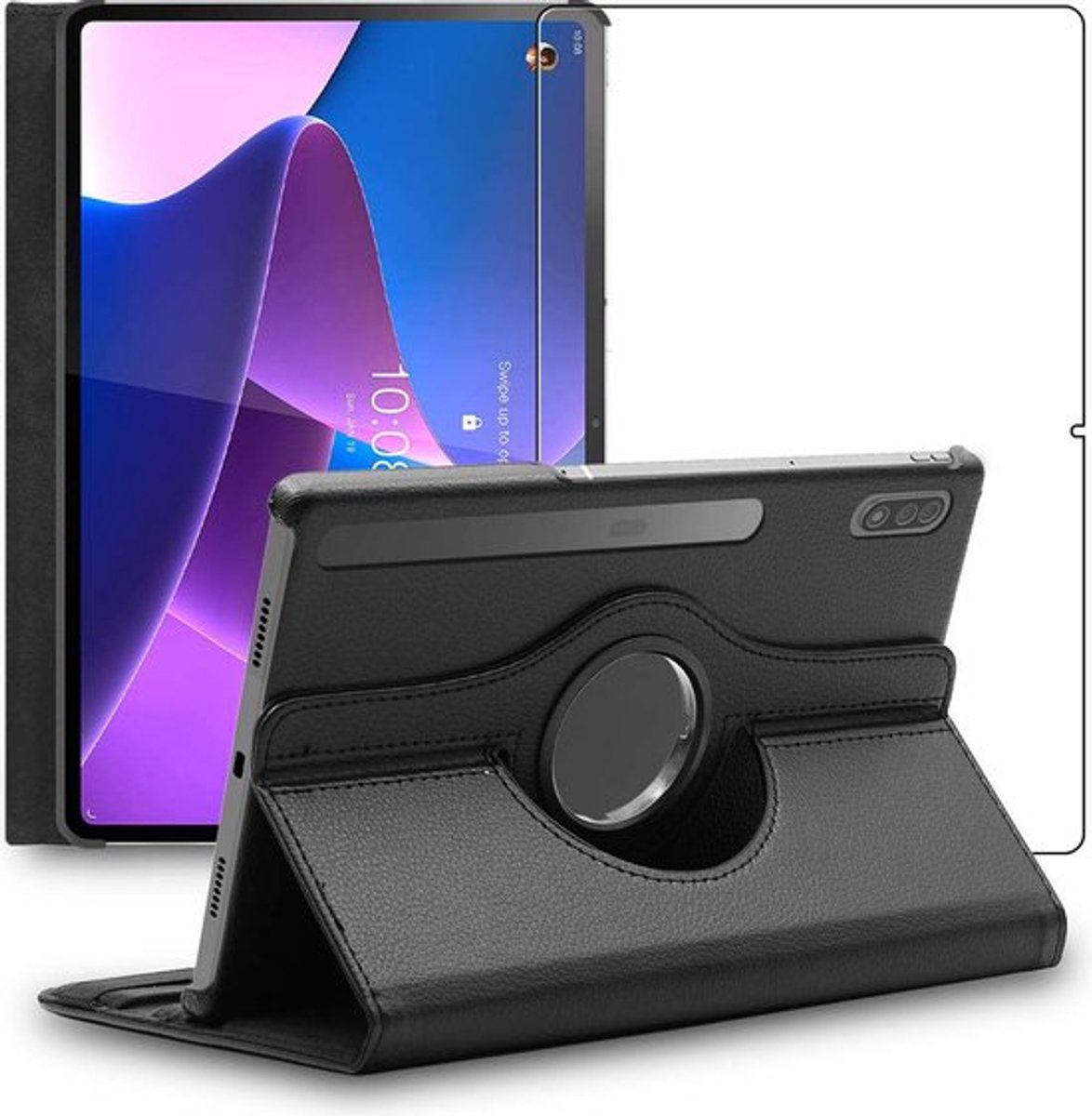 ebestStar - Hoes geschikt voor Lenovo Tab P12 Pro, Roterende Etui, Case, 360° Draaibaar hoesje, Zwart + Gehard Glas