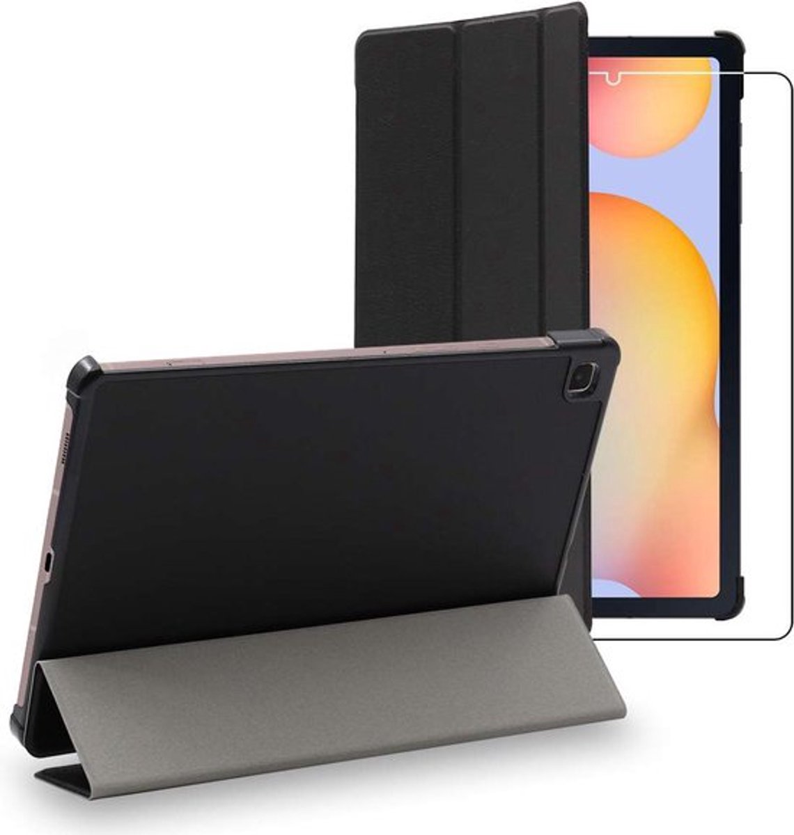 ebestStar - Hoes geschikt voor Samsung Galaxy Tab S6 Lite 10.4 P610 P615 (2022, 2020), Slanke Design PU Lederen Etui, Automatische Slaap/Wake, SmartCase hoesje, Zwart + Gehard Glas