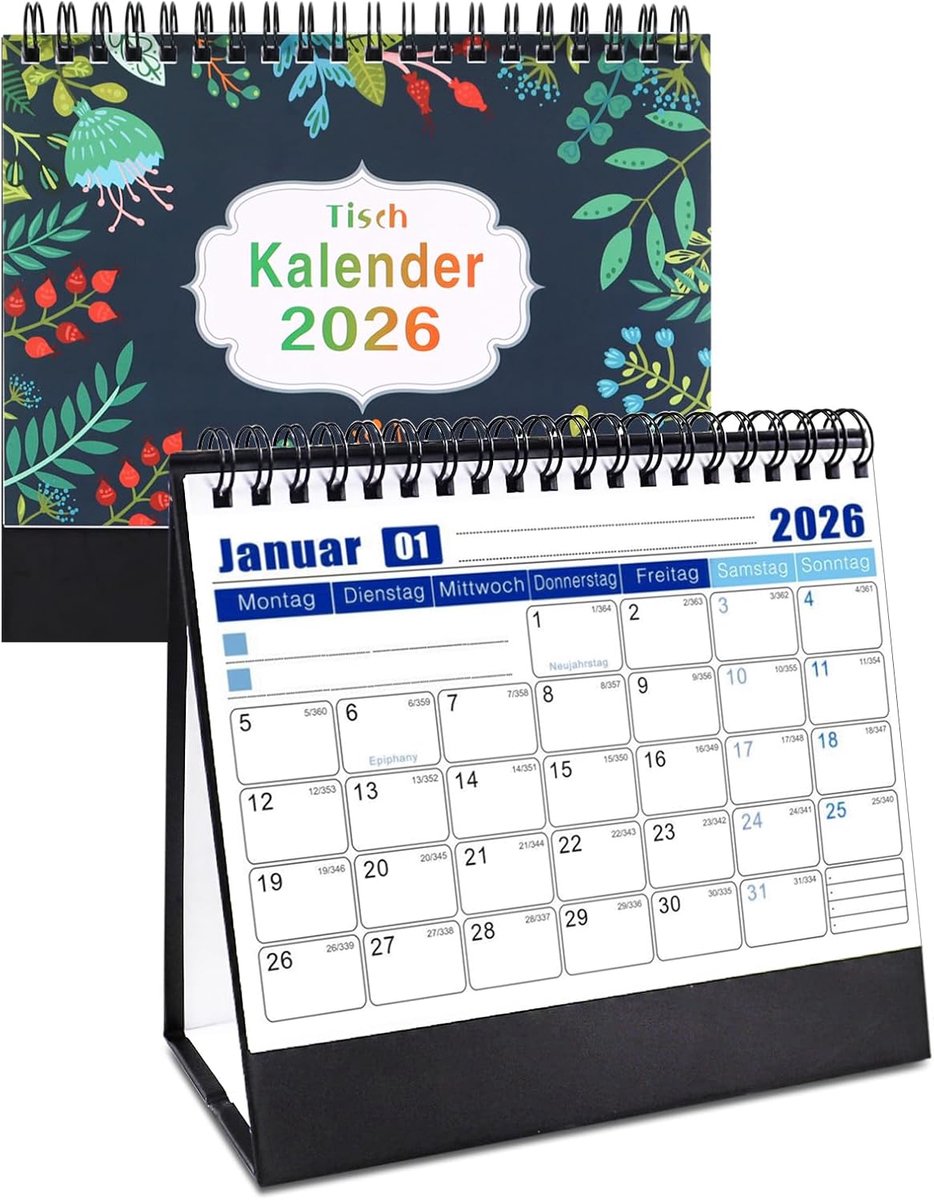 SnelShoppen - Desk Calendar 2026 - Maandkalender met Taaklijst en Feestdagen - Compacte Bureaukalender 20.5 x 18.5 cm - Donkergroen - Ideaal voor Kant