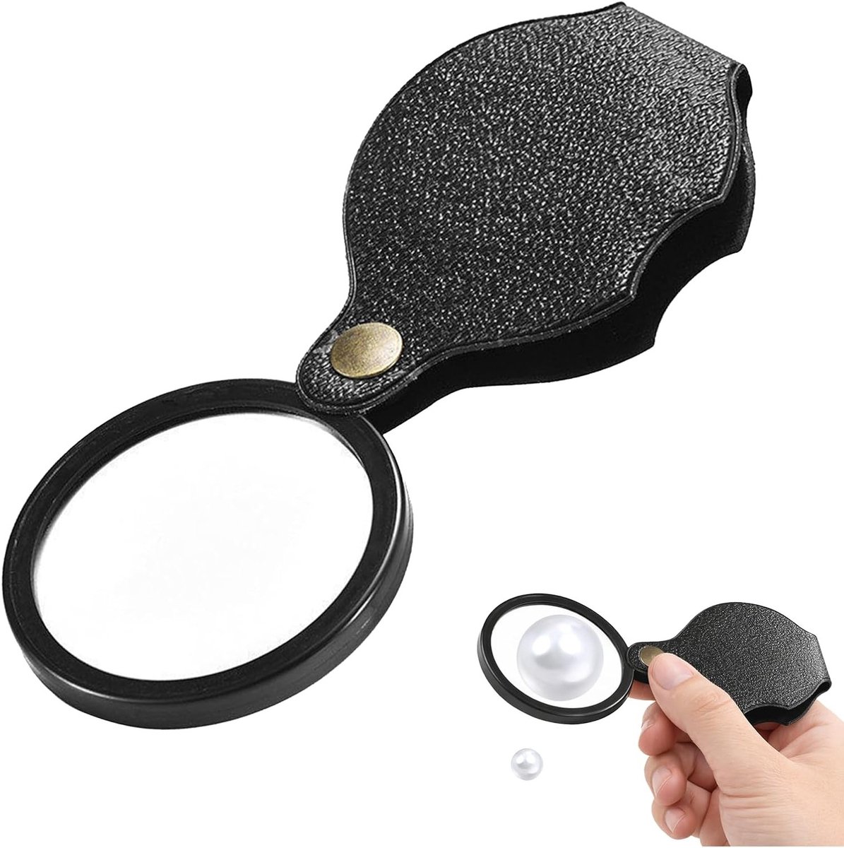 Inklapbaar zakvergrootglas met 20-voudige vergroting, 6 cm lens, leren etui, ideaal voor lezen en detailwerk