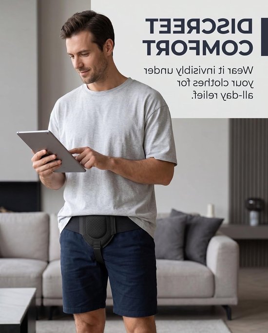 Hernia gordel voor mannen - Inguinale hernia ondersteuning, buikgordel na operatie, comfortabele leistenbruchgürtel, eenheidsmaat, zwart — afbeelding 4