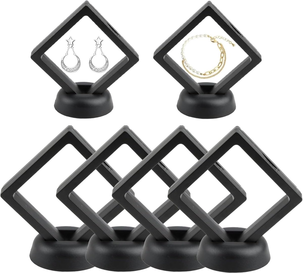SnelShoppen - 4-delige zwevende display case met basis, transparante sieradenorganizer met levitatie-effect, 3D presentatie voor sieraden, 4 stuks