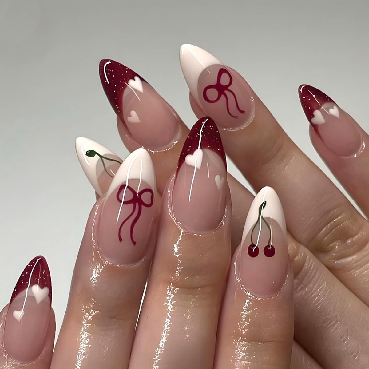 SnelShoppen - 24 Stuks Valse Nagels Almond Medium Roze Glitter Gradient - Herbruikbare Druknagels voor Feest, Dagelijks Gebruik en Speciale Gelegenhed