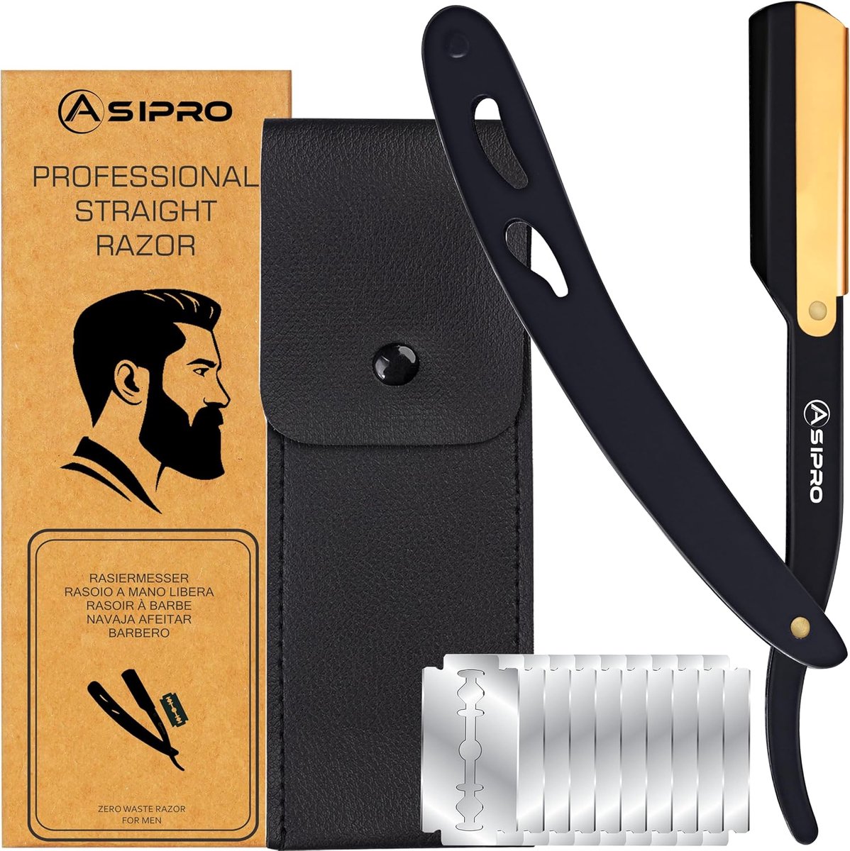 SnelShoppen - Professionele Scheermes met 10 Scheermesjes en Pennenzak - Traditioneel Barber Razor van Hoogwaardige RVS - Mat Zwart - Perfect voor Net