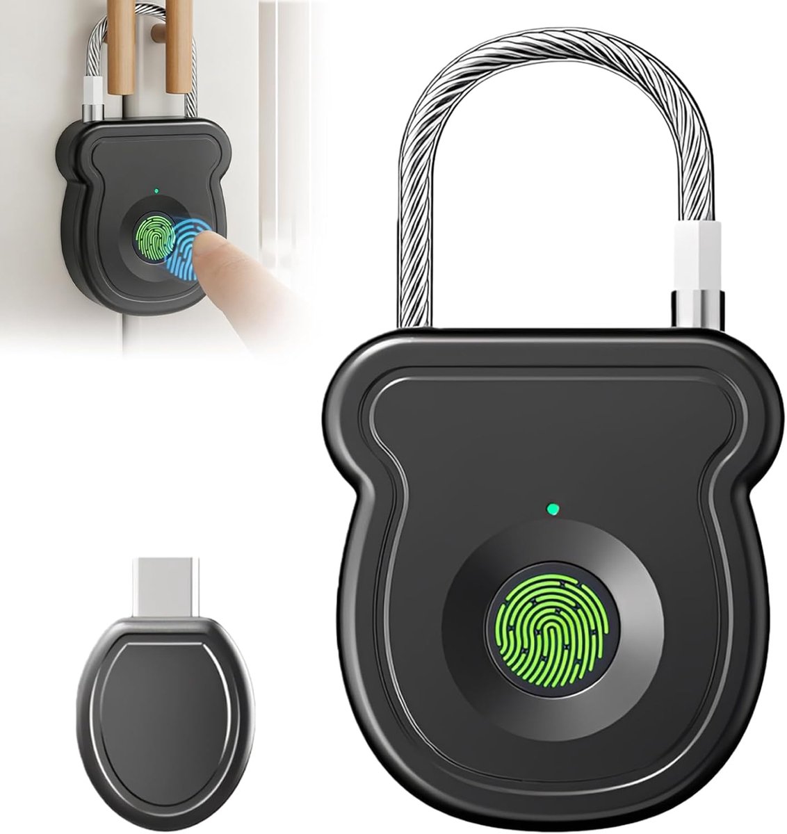 Duurzaam biometrisch vingerafdruk padlock, sleutelloos en veilig slot voor rugzak en bagage, ideaal voor opbergdozen en reizen (40 mm × 16,2 mm × 43,5 mm)