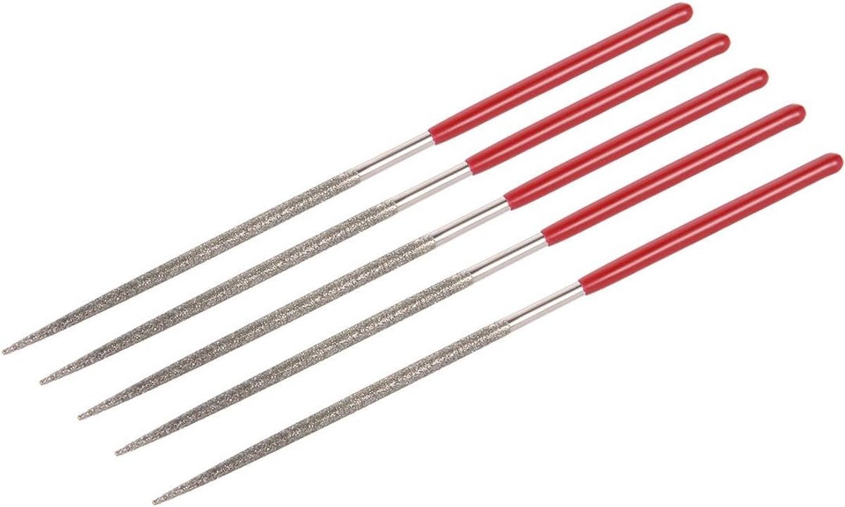 SnelShoppen - Mini Ronde Diamant Vijl 150 Grit voor Metaal, Glas, Steen - 4mm x 160mm - Zilver/Rood - Ideaal voor Fijne Detailwerkzaamheden