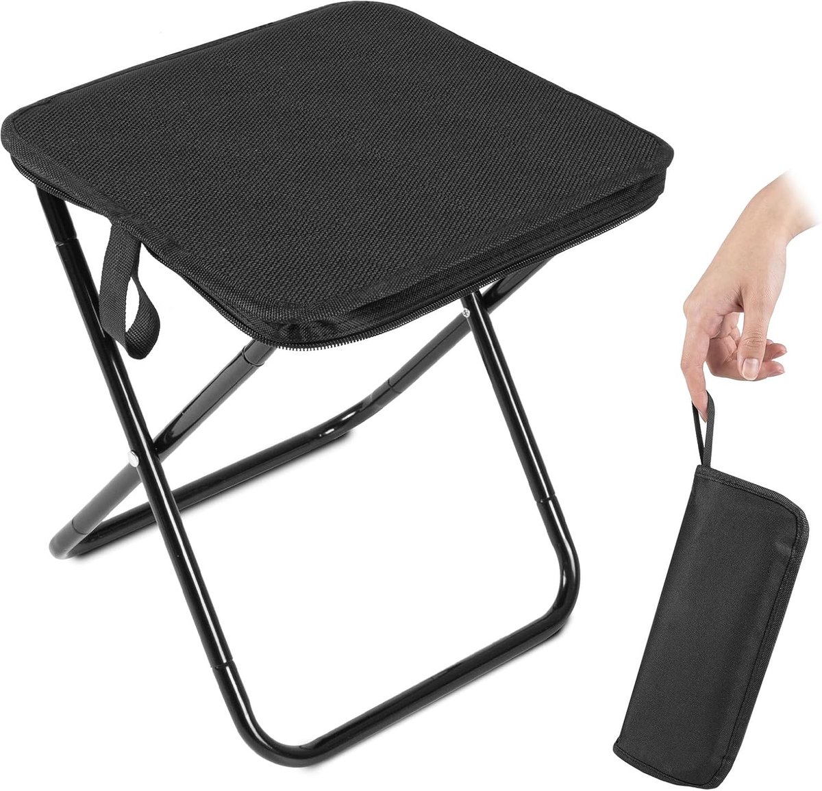 SnelShoppen - Opvouwbaar Krukje Lichtgewicht Kampeerkrukje Draagbaar Viskrukje 120 kg Draagvermogen voor Camping Wandelen Tuinieren 30x26,5x32 cm Zwar
