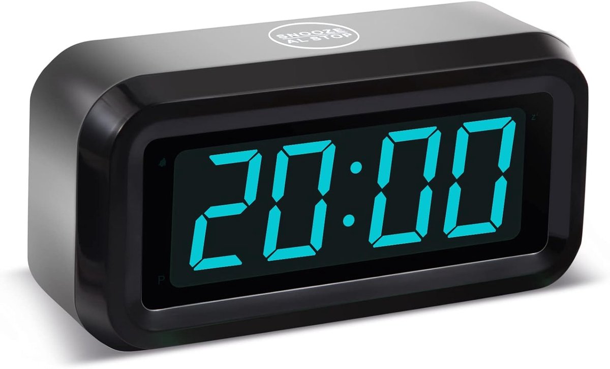 SnelShoppen - Digitale wekker op batterijen met LED-display, 12 maanden batterijduur, 3 helderheidsniveaus, 12/24 uur, snooze functie voor slaapkamer