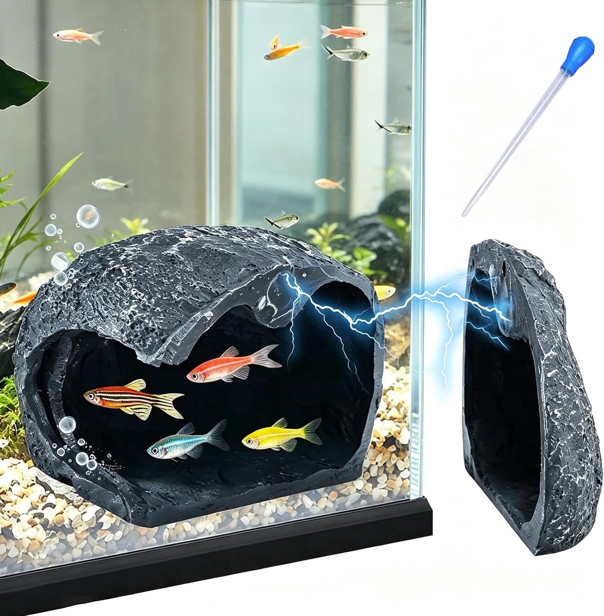SnelShoppen - Magnetische Decoratieve Grot voor Aquarium - Hars - Afneembare Stofzuiger - Schuilplaats voor Dwergvissen, Vissen en Garnalen - 1 Stuk