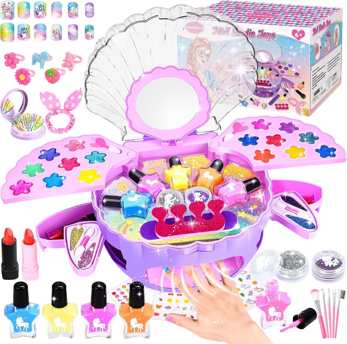 SnelShoppen - Nagelstudio Set voor Kinderen - Multifunctionele Nagellakset & Make-upkoffer - Nageldroger voor Meisjes van 6-12 Jaar - Perfect als Cade