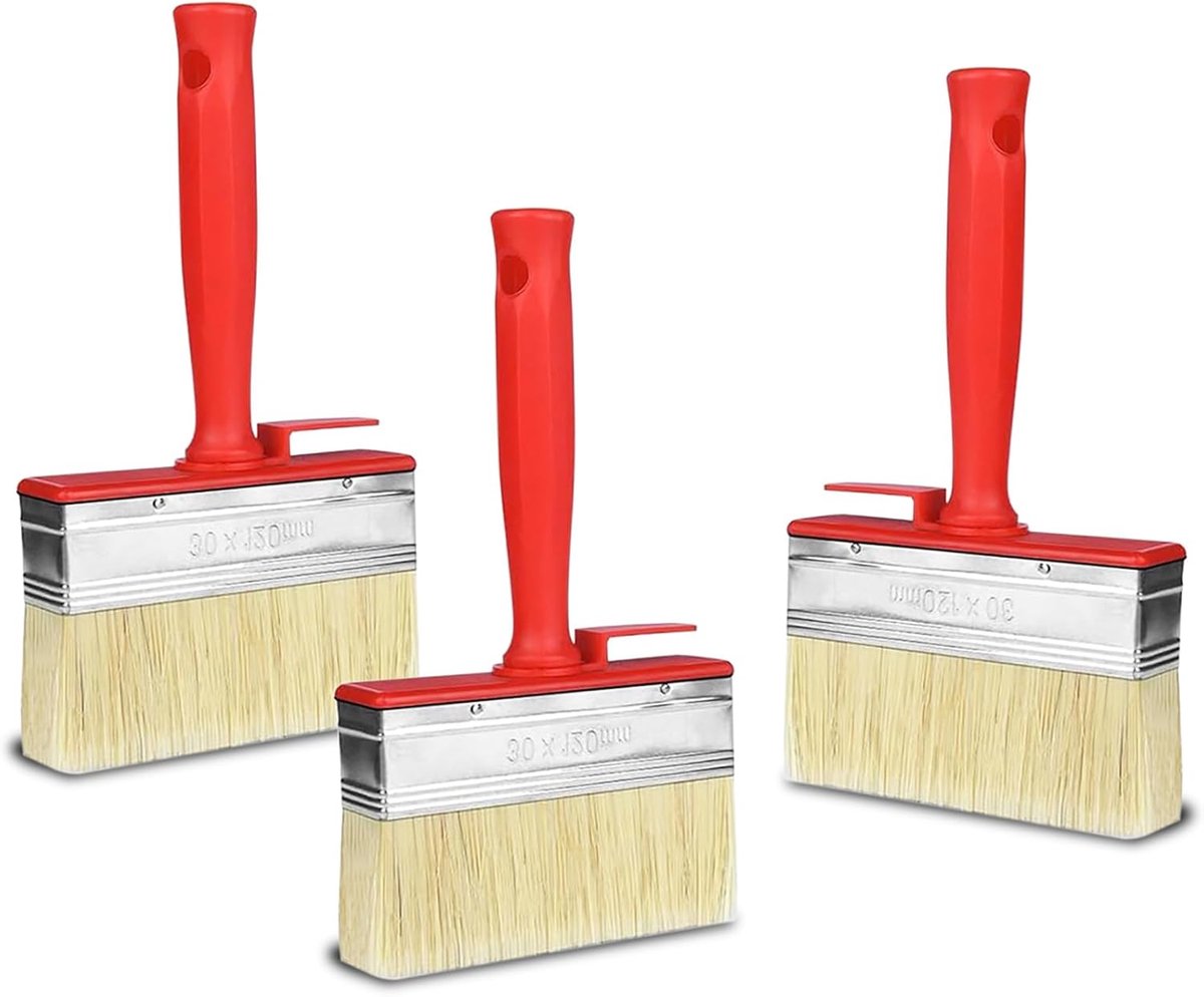 SnelShoppen - 3 Stuks Platte Kwasten 120mm x 30mm - Lichtgewicht Plastic Verfkwasten Set voor Muur, Meubel, Hek, Houtverf - Ergonomisch Ontwerp