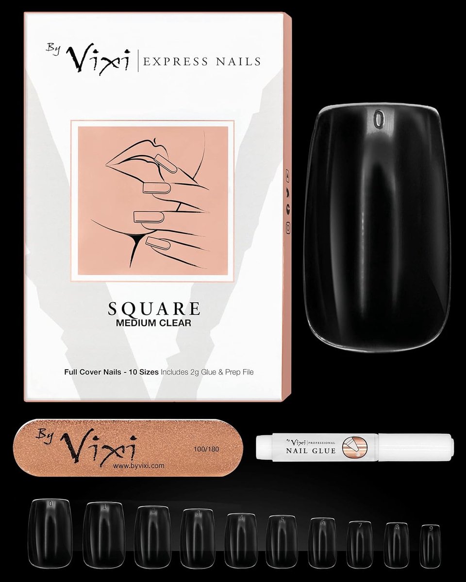 SnelShoppen - 600 Medium Square Nagels Set - Full Coverage Valse Nagel Extensions, 10 Maten, Duidelijke Nagels, Voor Professionele Beauticians en Thui