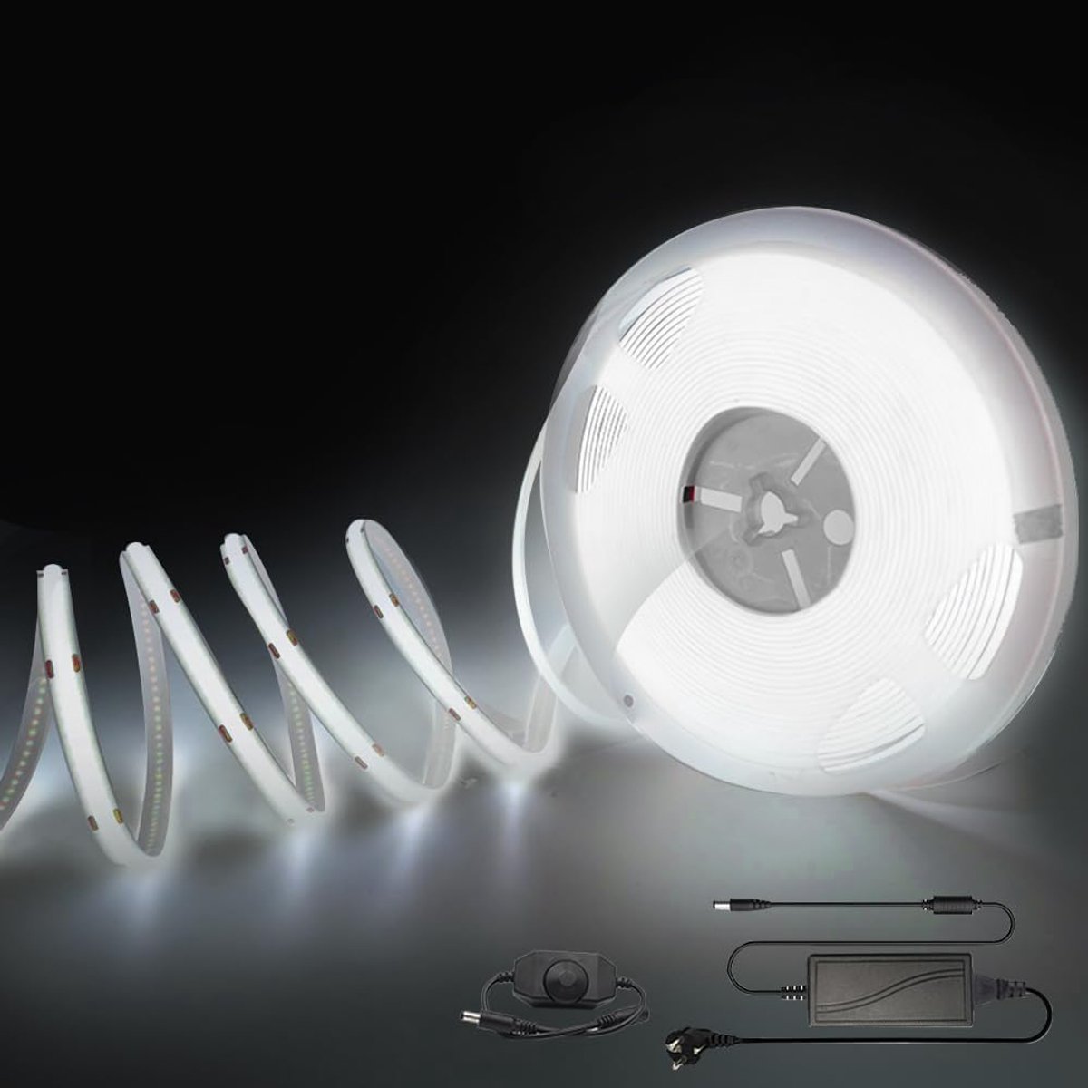 SnelShoppen - Dimbare Arotelicht COB LED Strip 10m Koud Wit 6000K 320LEDs/m Flexibele LED Tape voor TV Achtergrondverlichting, Slaapkamer Decoratie, I