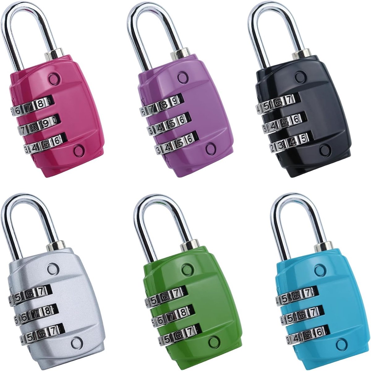 SnelShoppen - 6 Packs van 3-cijferige Combinatiesloten - Roestvrij en Weerbestendig Hangslot voor Bagage, Gym, Tuinhekken - Duurzaam Zinklegering