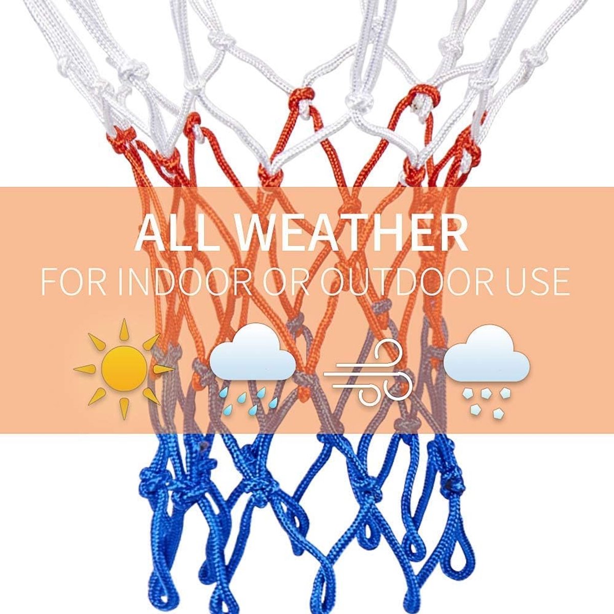SnelShoppen - 2 Stuks Professionele Basketbalnet Vervangnet Duurzaam Weerbestendig Ballennet voor Standaard Maat Basketbalring - Kleurrijk Ontwerp Roo