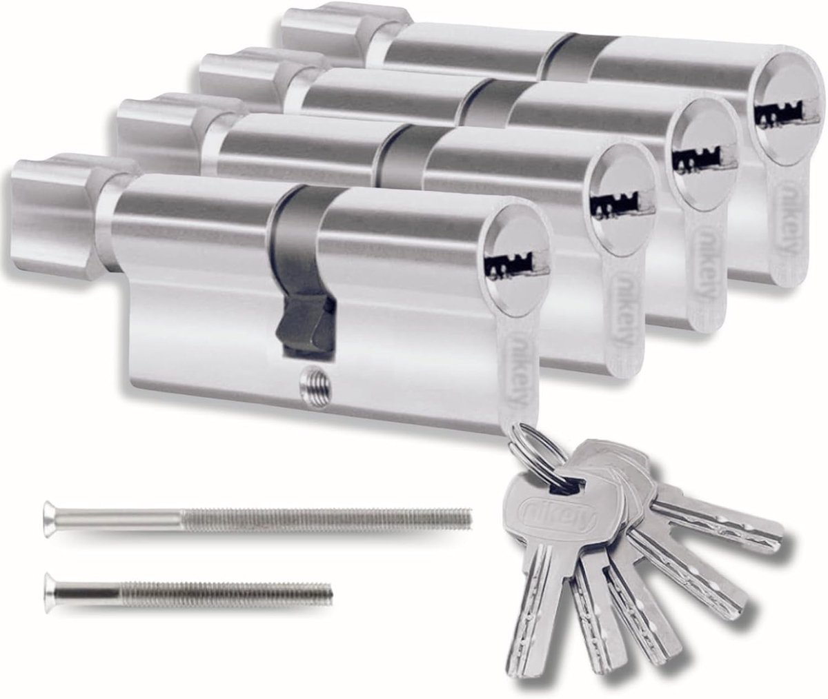 SnelShoppen - Set van 4 Deursloten Cilinders 45/45 mm met Knop, Inclusief Schroeven en Sleutels, Eenvoudige Montage, Voor Deuren en Garage, Boorbeveil