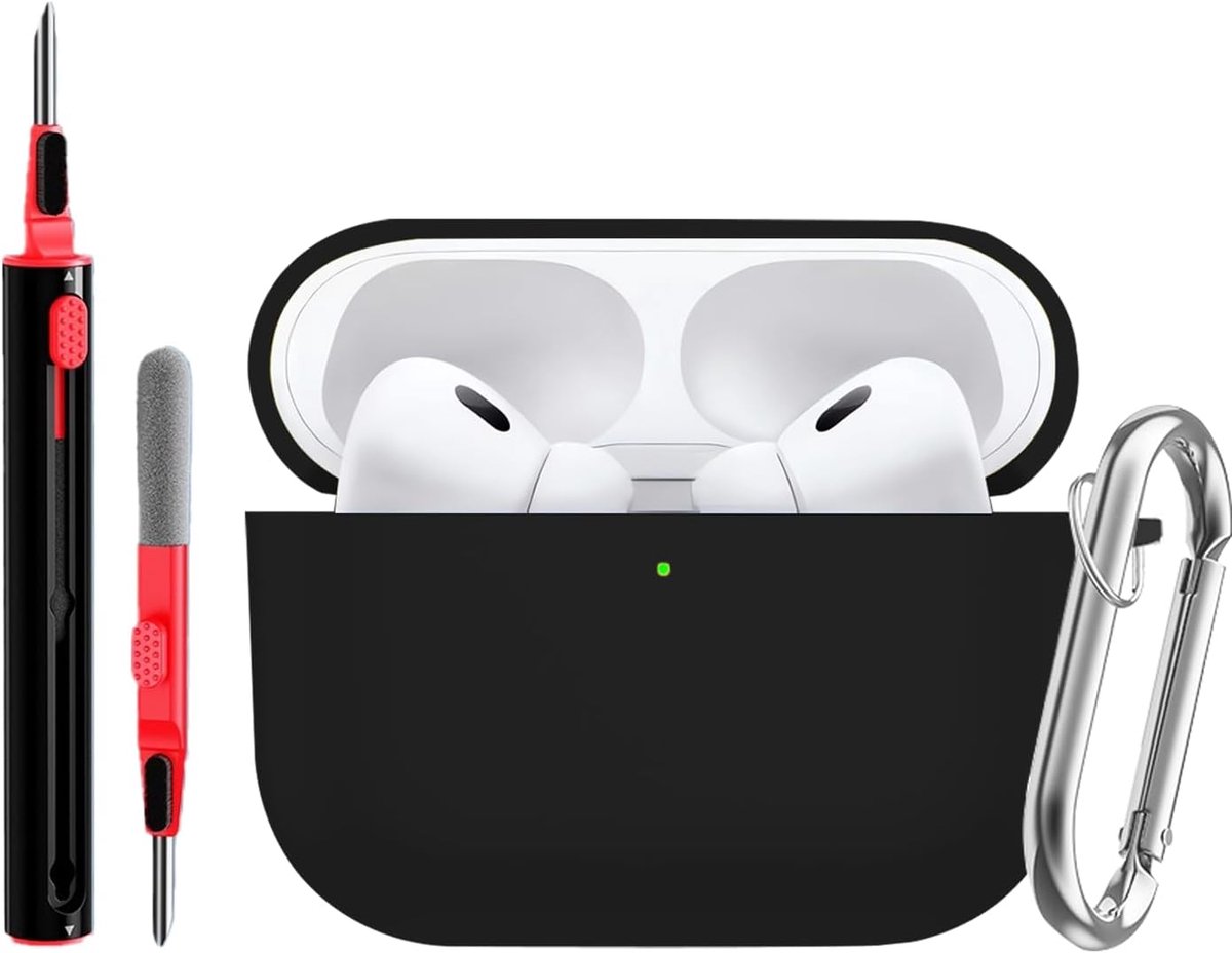 SnelShoppen - AirPods Pro 3 Hoesje - Ultra Dun Siliconen Beschermcase - Schokbestendig Transparant - Inclusief Reinigingsstaafje en Karabiner