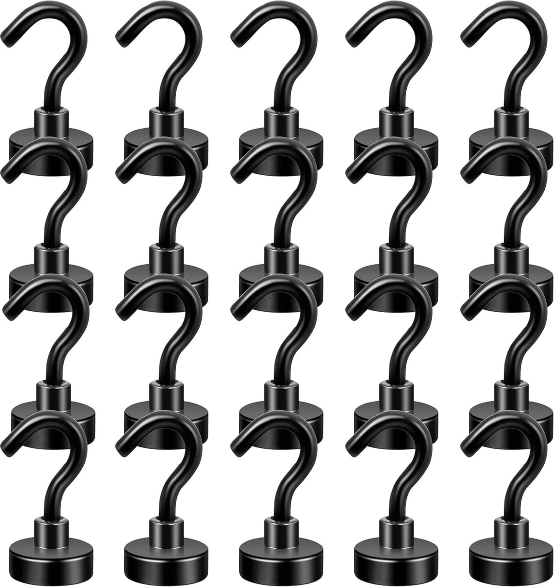 SnelShoppen - Neosmuk Zwarte Magnetische Haakjes voor Koelkast, Extra Sterke Magneten tot 10kg, Robuuste Magneet Hangers voor Gordijnen, Handdoeken, G