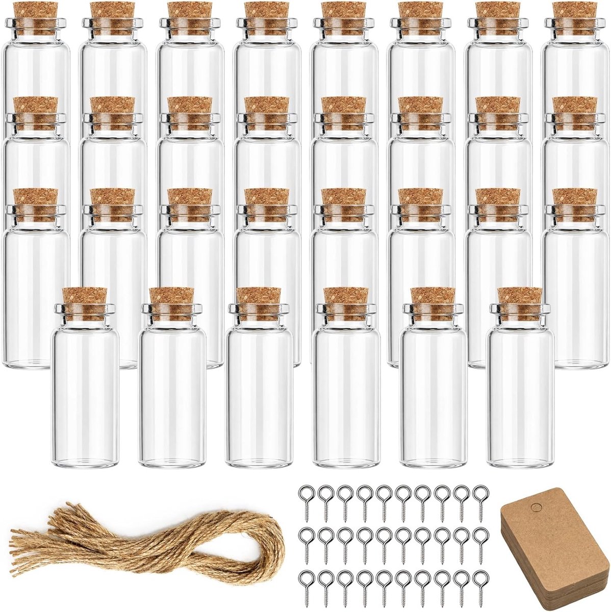 SnelShoppen - 30 Mini Glazen Flessen 10 ml met Kurk - Perfect voor Decoratie, Feestjes, DIY Projecten, Hobbymateriaal - Transparant, Klein en Handig
