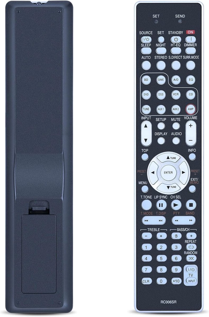 SnelShoppen - RC006SR Afstandsbediening voor Home Theater Receiver, Compatibel met NR-1501, Geen Programmeren Nodig, Ergonomisch Ontwerp, Sterke IR Si