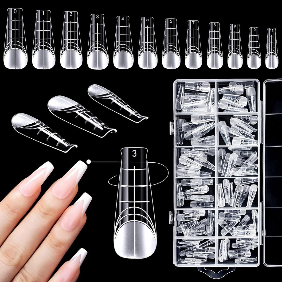SnelShoppen - 120 Pcs Dubbele Vorm Nagels, Poly Gel Tips met Duidelijke Schaallijnen, Herbruikbare Nageltips voor Poly Gel Nagels, 12 Maten, ABS Mater