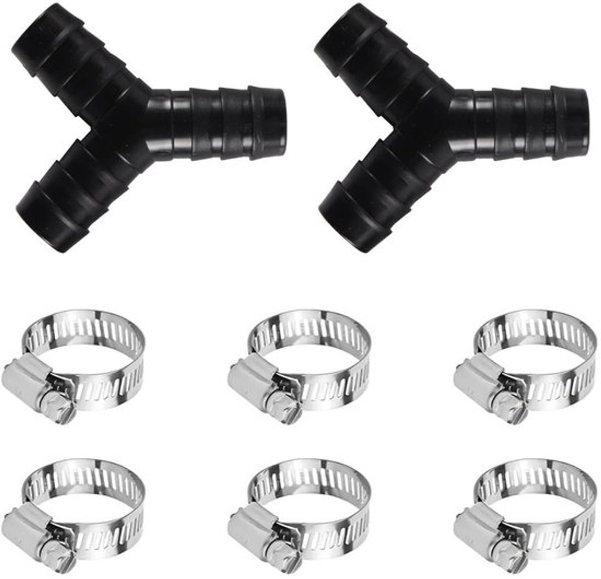 Wasmachine Y-splitter 2-weg - 2 stuks - Rubber afdichtringen - Waterdicht - Slangklemmen - Kunststof 73 mm lang - Waterverdeler