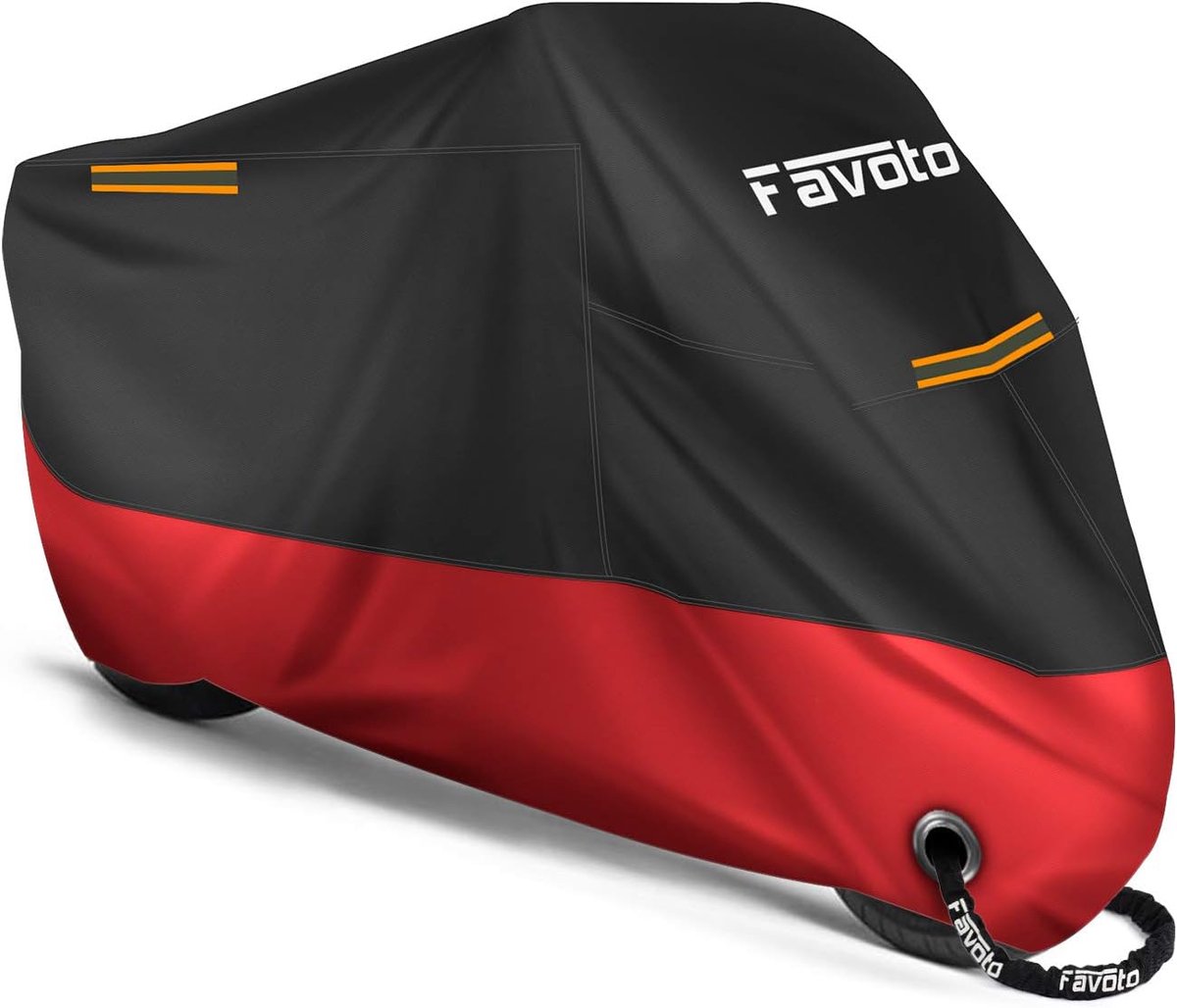 SnelShoppen - Waterproof Motorhoes Motorcover Scooter Bescherming met Windproof Buckles en Lock Hole - 265cm x 105cm x 125cm - Zwart Rood - Voor Buite