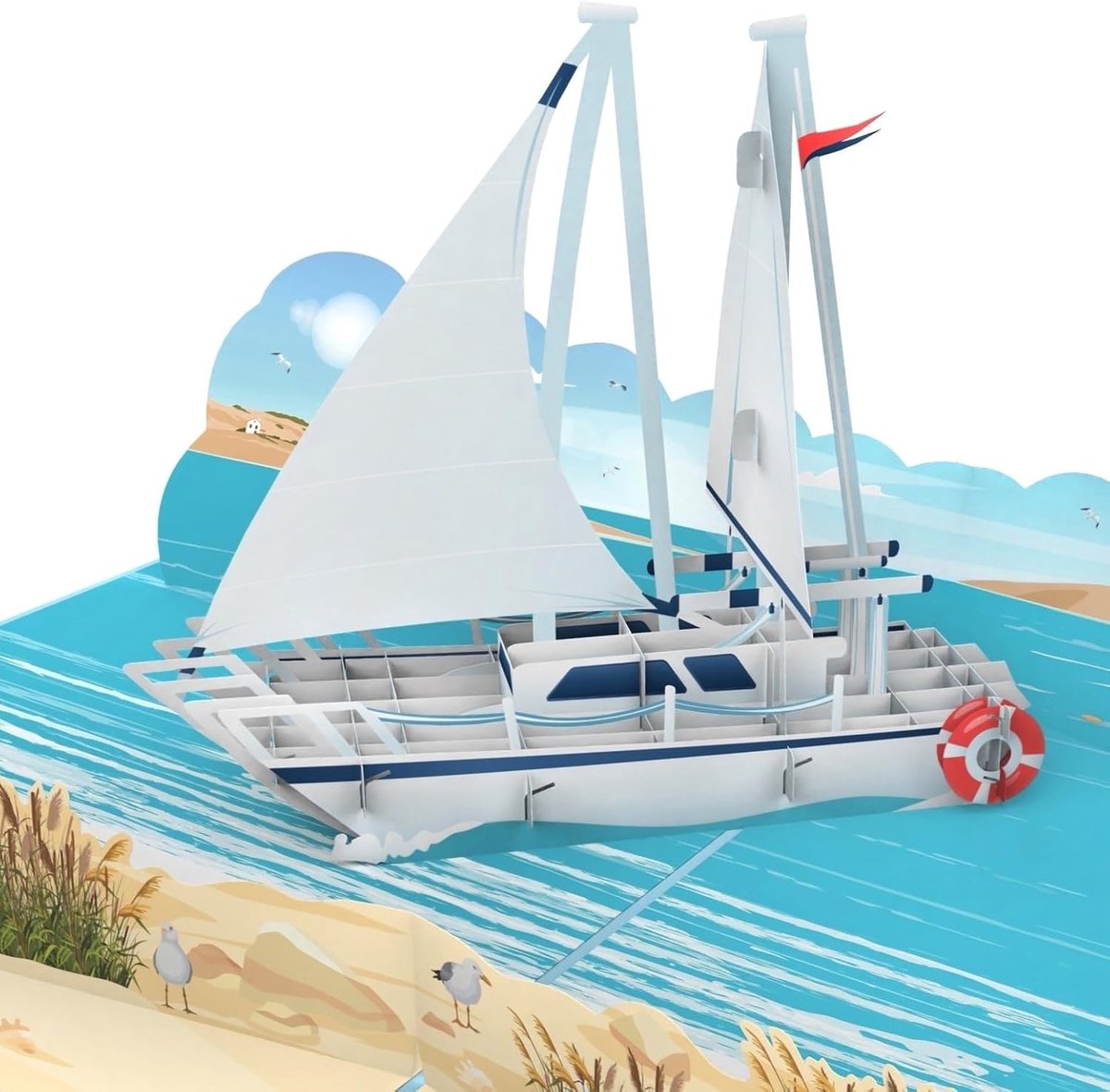 SnelShoppen - MOKIO Pop-Up Kaart - Zeilboot - 3D Verjaardagskaart voor Zeilliefhebbers - Unieke Groetkaart voor Verjaardag, Waardebon voor Zeiluitstap