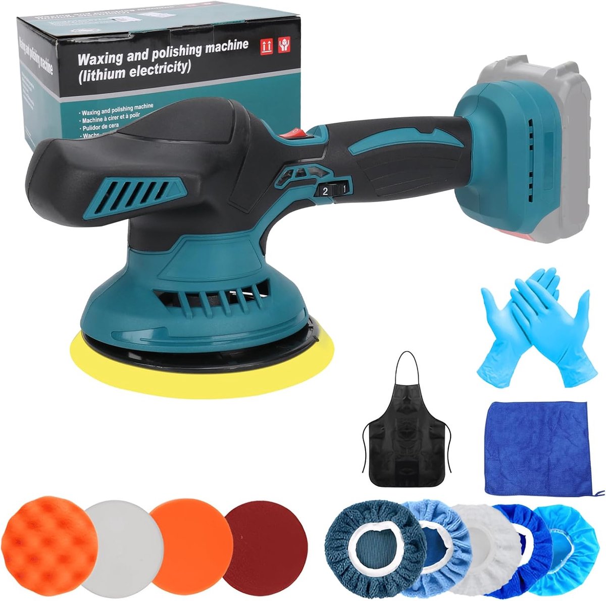 SnelShoppen - Draadloze Auto Polijstmachine 6 Inch, 2500-5000RPM Variabele Snelheid, 12 Stuks Accessoires, Geschikt voor Makita 18V Accu, Perfect voor