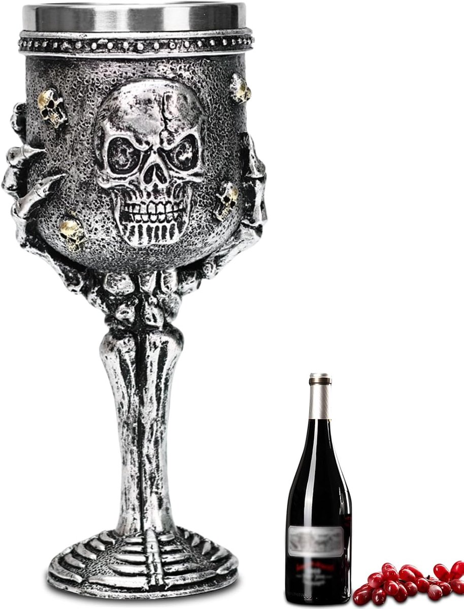 SnelShoppen - Zwarte RVS Skull Hand Cup - Gothic Wijnbeker voor Horror Decoratie en Halloween Feest - 200ml Uniek Design