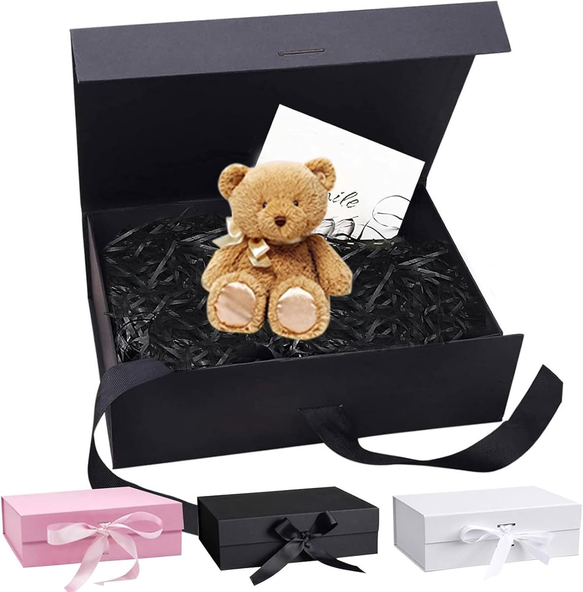 SnelShoppen - Luxe Gift Box met Magnetische Deksel 21 x 17 x 7 cm, Zwarte Cadeau Doos met Strik, Geschikt voor Verjaardagen, Bruiloften, Jubilea, Stev