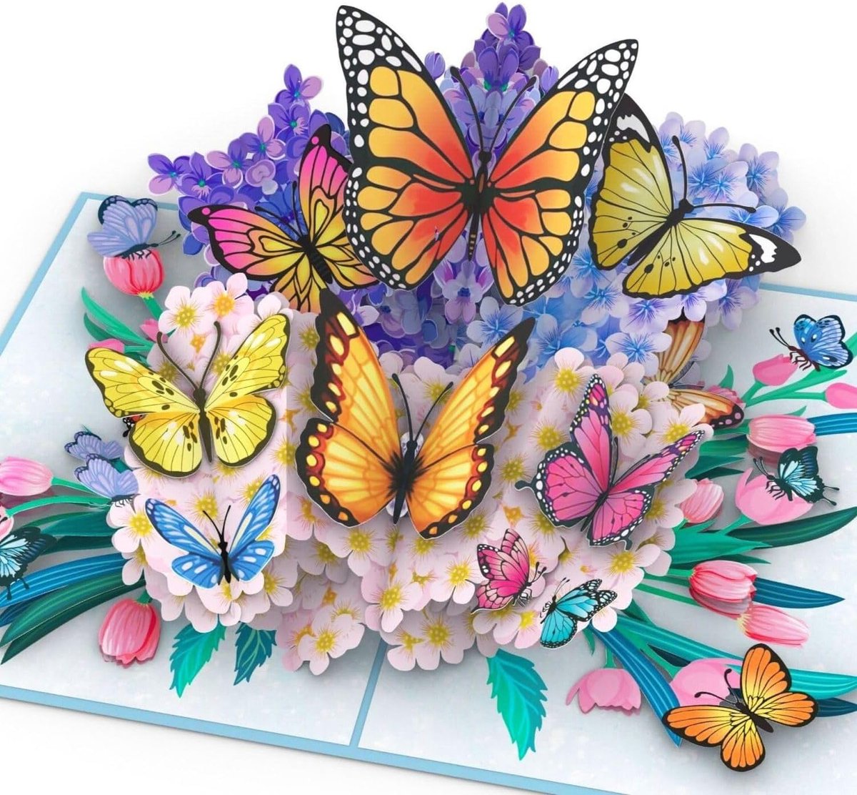 SnelShoppen - Pop Up Kaart Vlinders op Bloemen - 3D Verjaardagskaart voor Vrouw, Vriendin en Moeder - Originele Cadeaukaart voor Verjaardag, Trouwerij