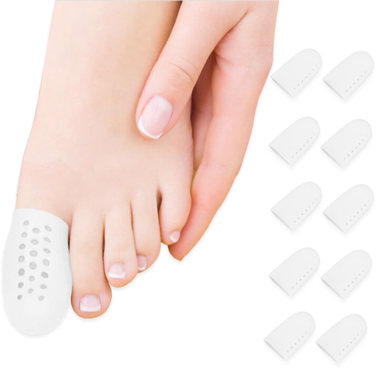 10 Stuks Teenkappen en Teenspalken voor Bescherming en Pijnverlichting, Zachte Silicone Teencaps voor Blaren, Eelt en Wrijving - Wit