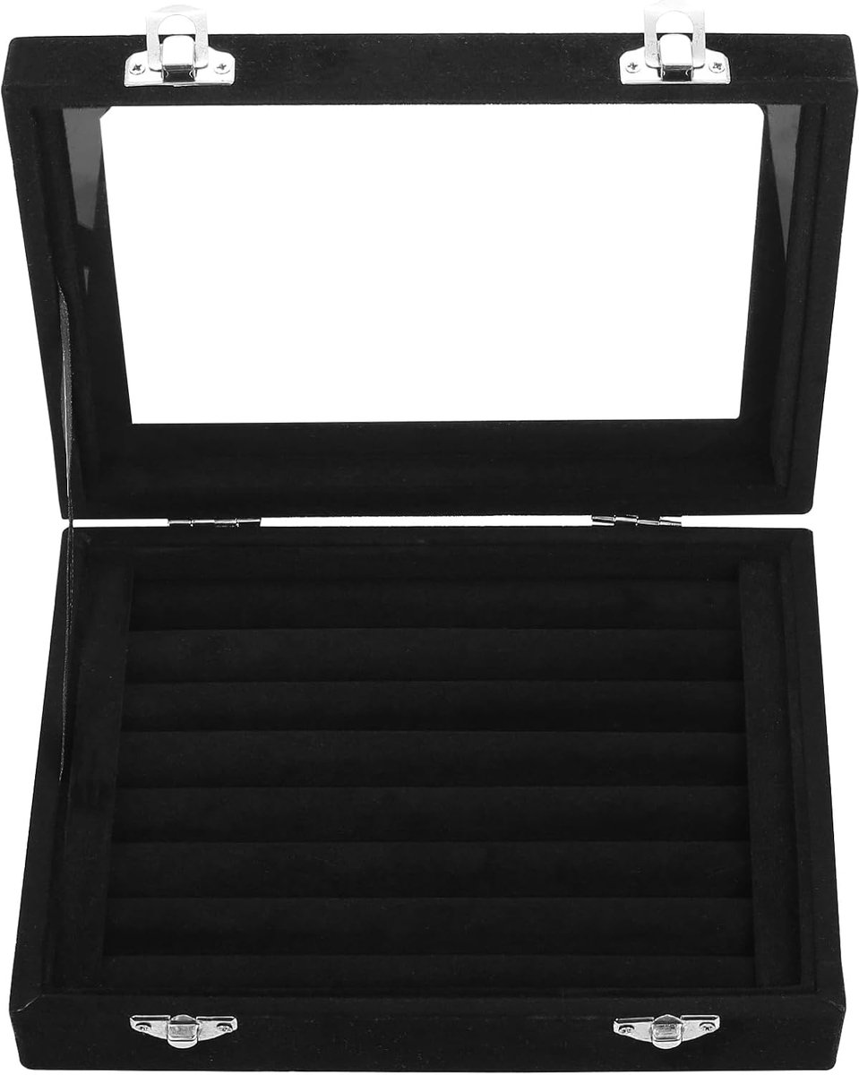 SnelShoppen - Luxe Sieraden Doos - Ring Organiser - Lockable Velvet Juwelen Opbergdoos - 7-Way Oorbellen Box - Kleine Zwarte Sieraden Box met Display