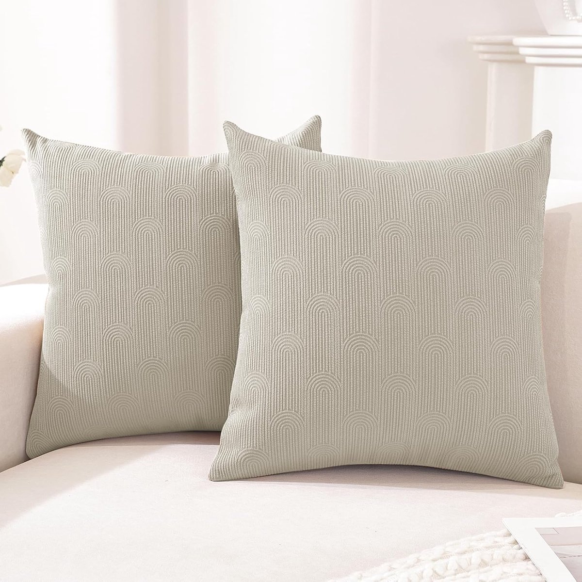 SnelShoppen - Sofa Covers 2 Stuks 60x60 cm Kussenhoezen voor Woonkamer, Verstevigd Polyester, Beige, Moderne Kussenhoezen met Verborgen Rits voor Thui