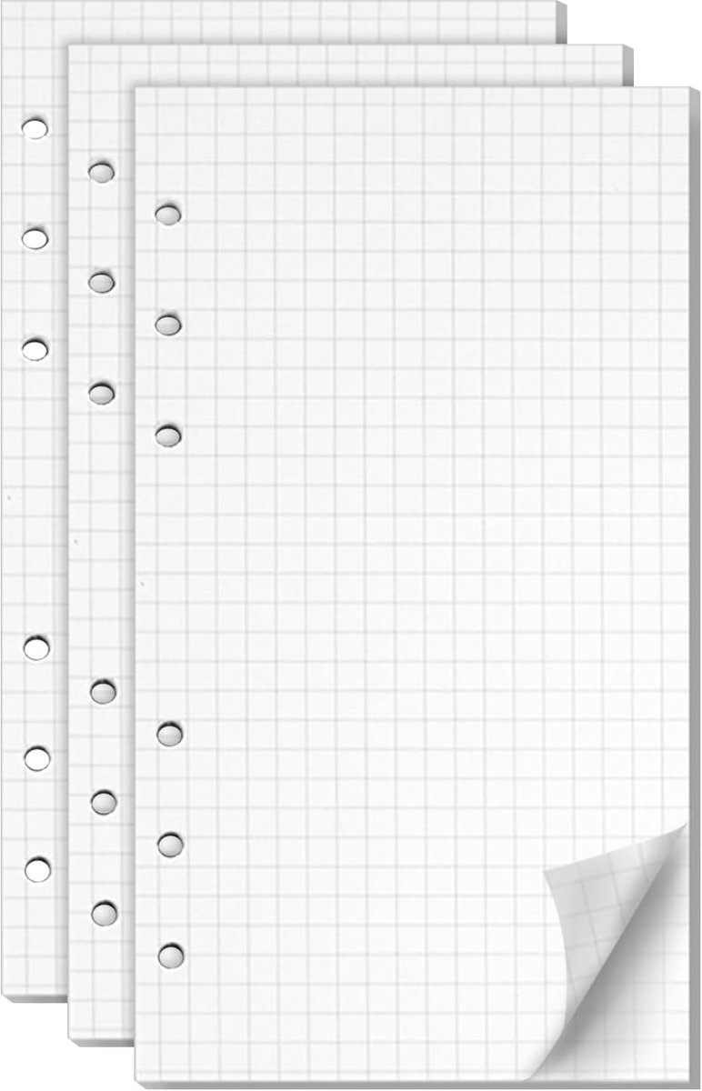 SnelShoppen - Navulpapier A6 Geruit 180 Vellen, 3 Verpakkingen, 6 Gaten, Navulbaar Notitiepapier voor Binders, Notitieboek, Reisboek, Dagboek, Schets