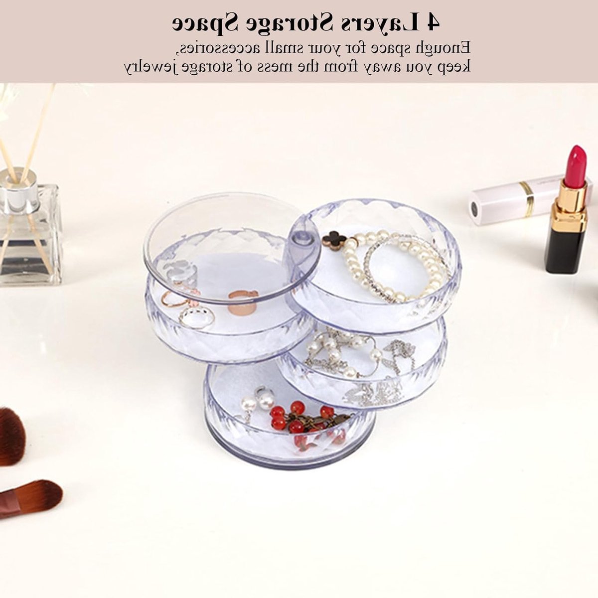 Rotatable 4 Tier Sieradenbox met Deksel, Organiser voor Oorbellen, Ringen en Kettingen, Reis Sieradenopberger (10 x 10cm), Perfect Cadeau voor Vrouwen