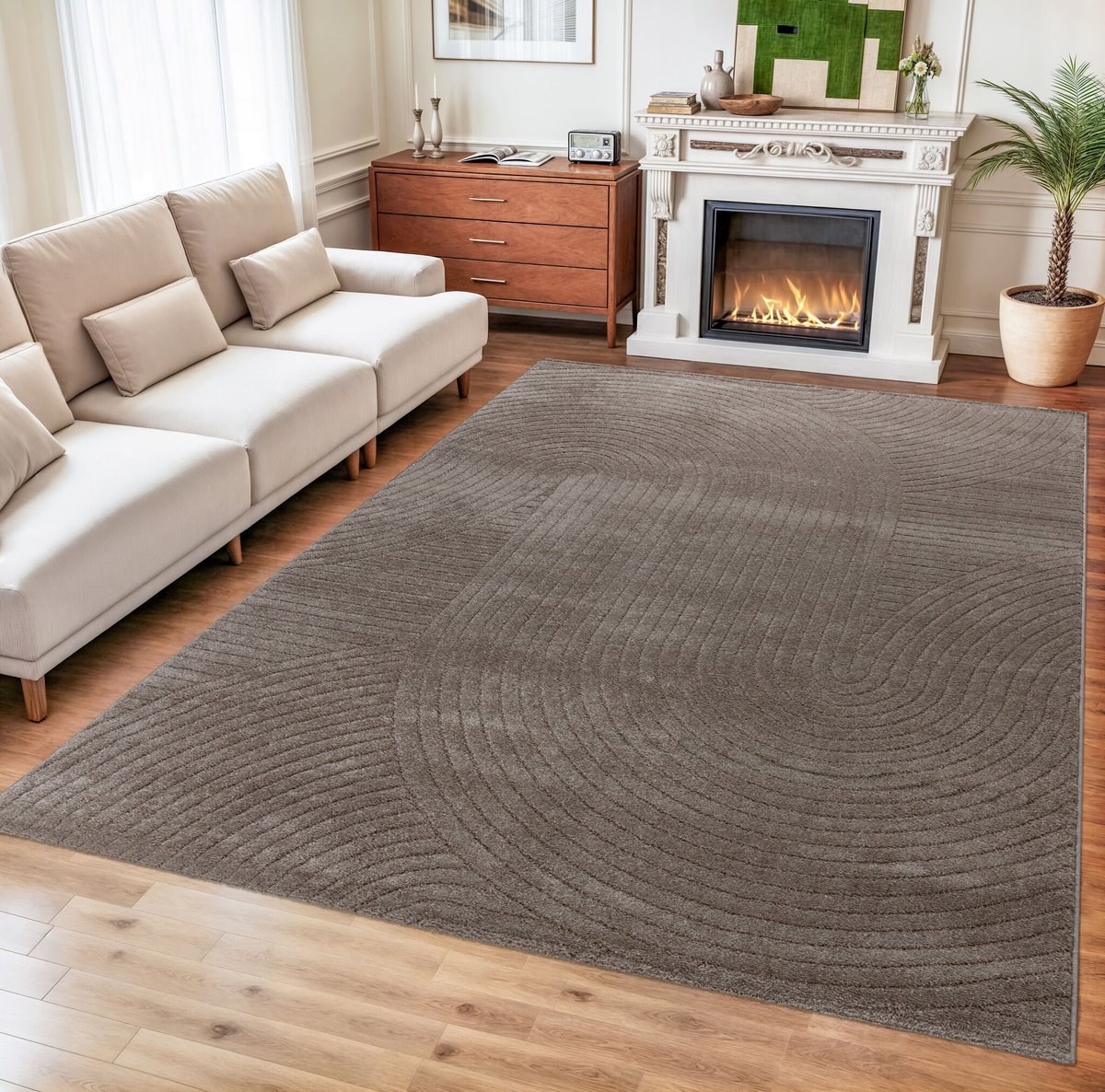 Muratap Vivant Japandi Art - Vloerkleed Laagpolig Effen - Taupe- 80x150 CM