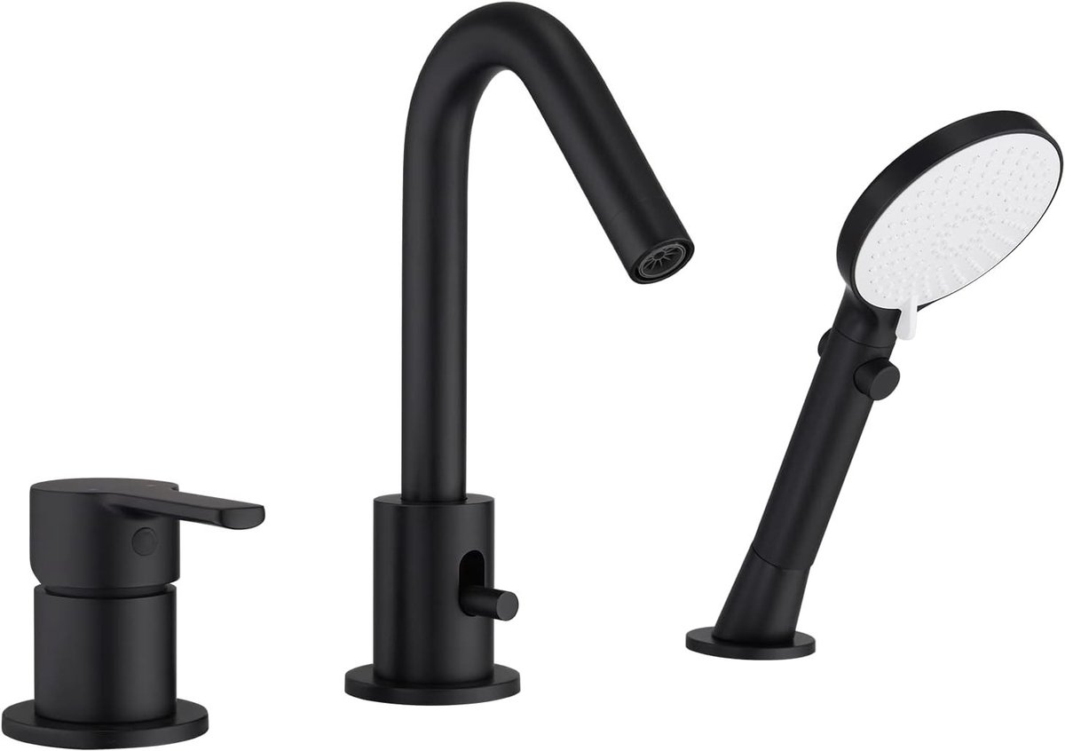 Elegante 3-Gats Badkraan met Uittrekbare Handdouche, Mat Zwart, Multifunctionele Badkamera