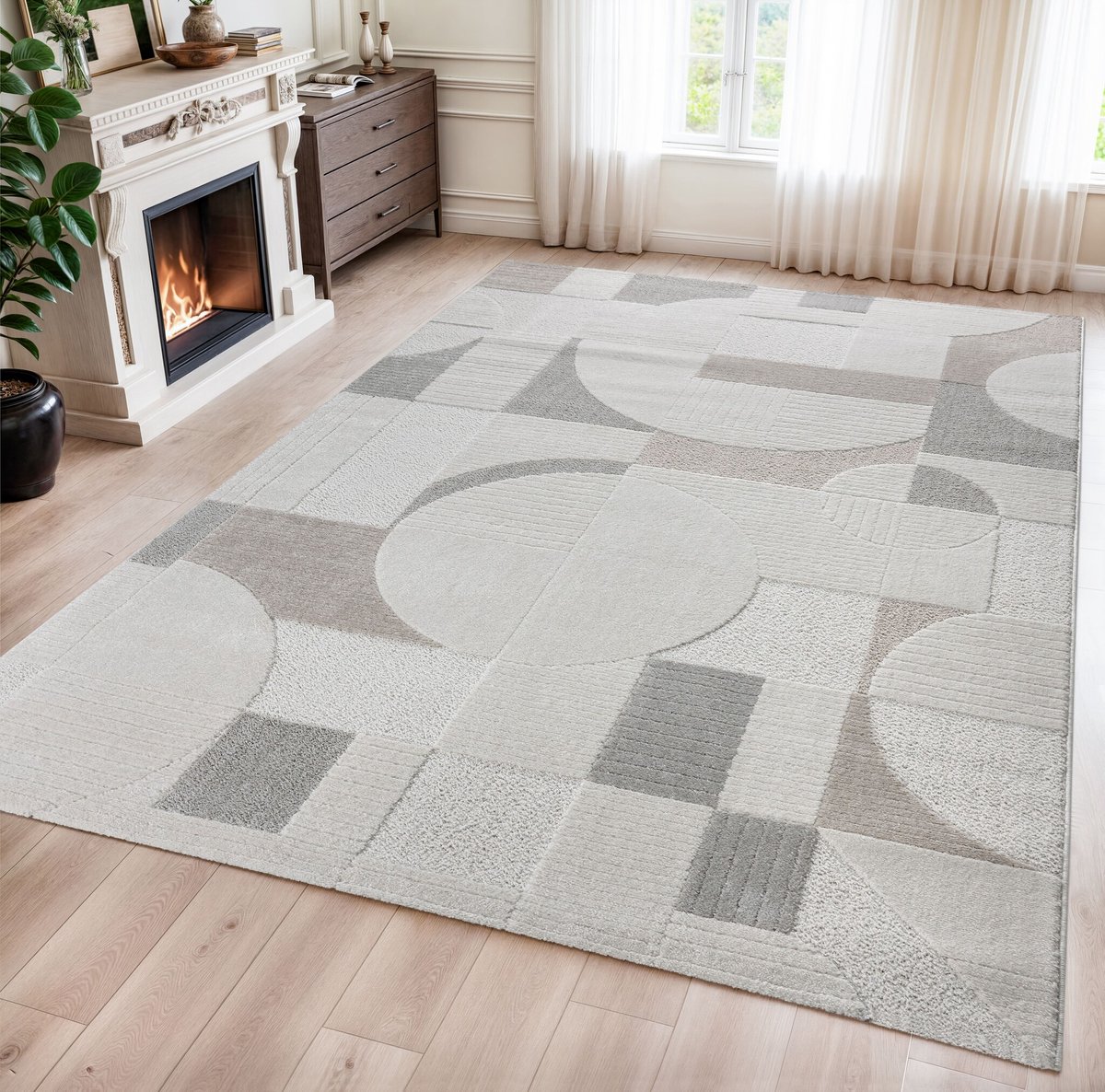 Muratap Vivant Japandi Abstract - Vloerkleed Laagpolig - Creme Multi- 280x380 CM