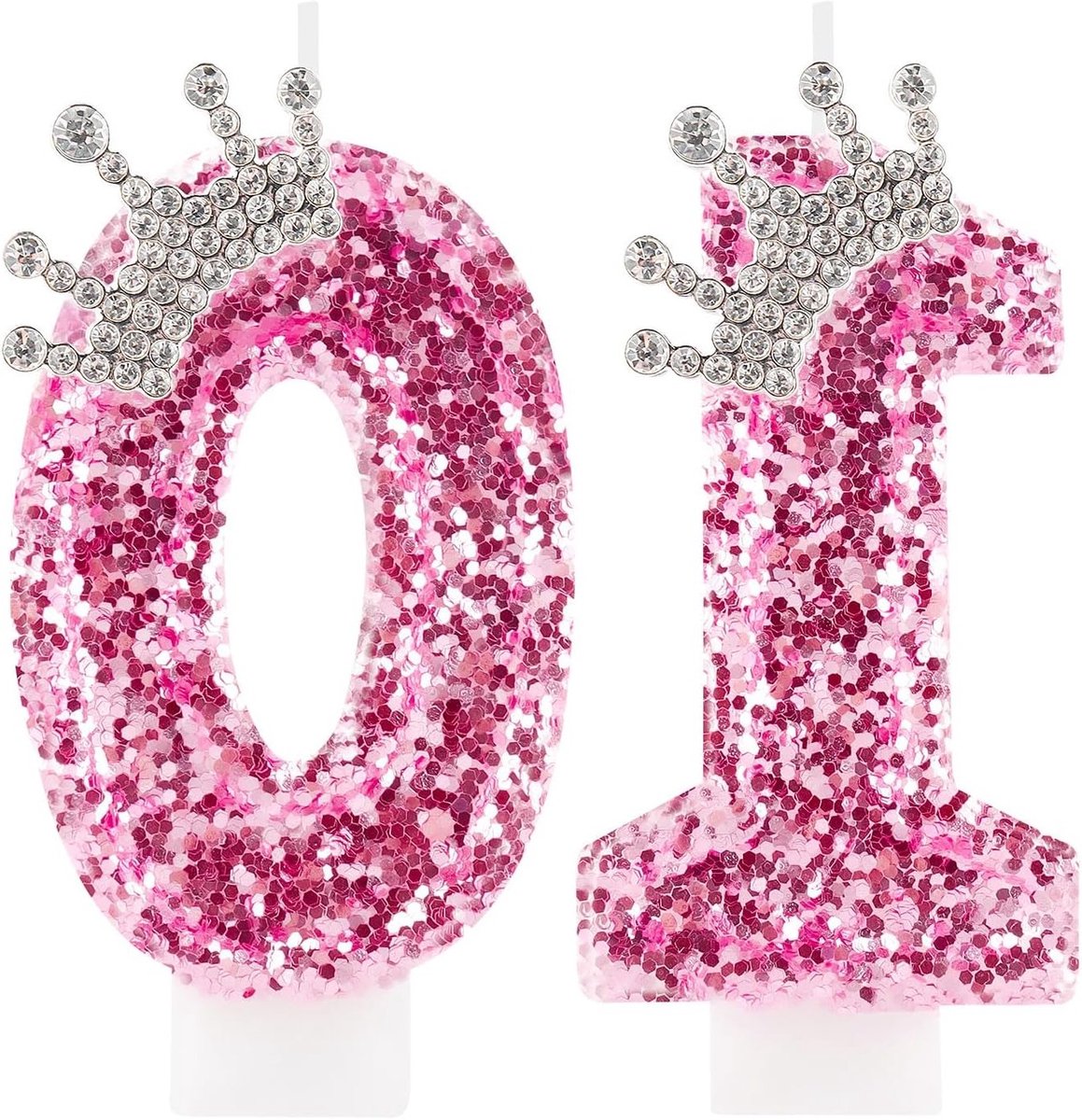 Verjaardagskaars Nummer 10 - Taartdecoratie Kroon - Feest Taart Versieren - Glanzend Kroon Ontwerp - 7.2 cm Hoog - Roze