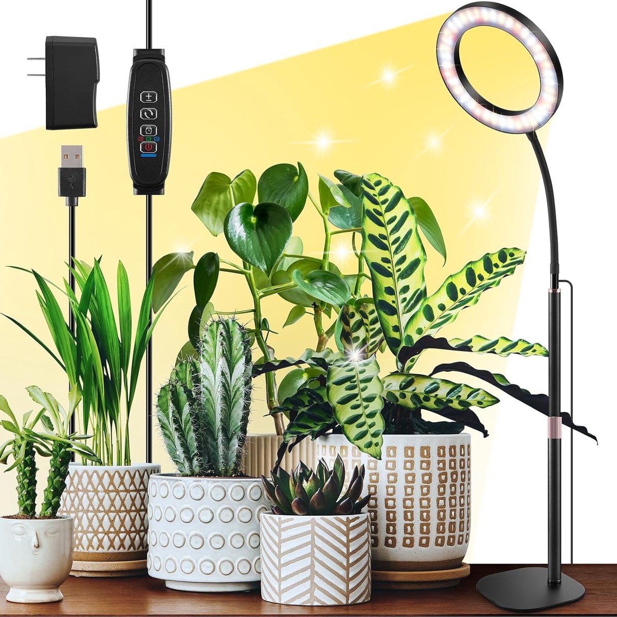 80 LED Plant Lamp met Volledig Spectrum, Verstelbare Flexibele Arm, 3/9/12 Uur Timer en Telescopische Stang voor Binnenplanten Groei