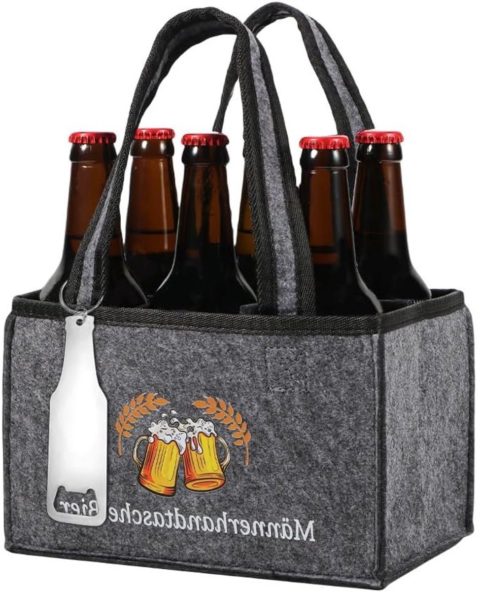 Stijlvolle handtas voor mannen met bierthema, originele cadeaus voor verjaardagen, grappige geschenken voor hem, grijs, middelgroot