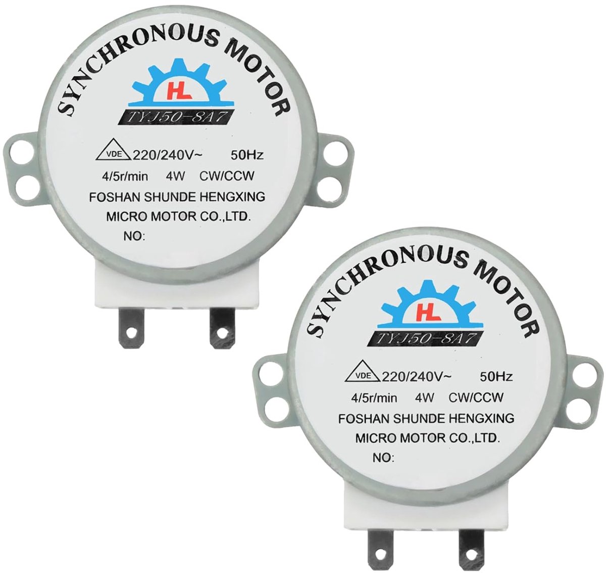 SnelShoppen - 2x Synchronous Motor TYJ50-8A7 voor Magnetron, 220V-240V AC, 4W, 4/5rpm CW/CCW, Geschikt voor Apparaten, Keuken, Fans en Verwarmers