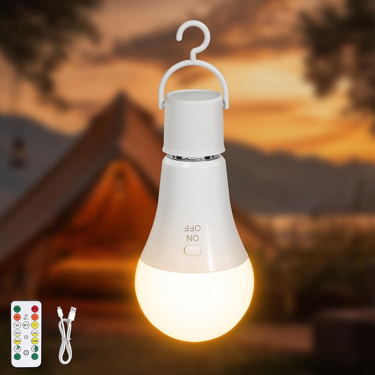 SnelShoppen - Oplaadbare Lamp met Afstandsbediening E27 7W - Dimbare Campinglamp USB met 3 Kleuren voor Buiten, Tuin, Keuken en Noodverlichting