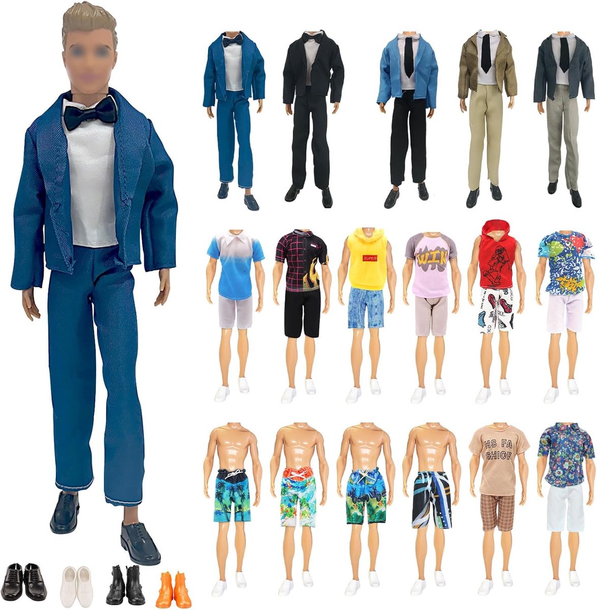 SnelShoppen - 10Pcs Jongenspop Kleding voor 11.5 Inch Mannenpop - Speelgoed Kleding Set - Diverse Kleuren en Stijlen voor Kinderen - Perfect voor Fees
