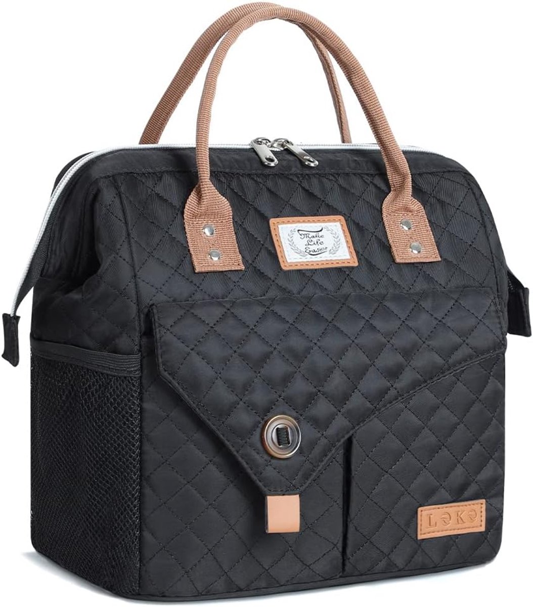 SnelShoppen - Thermische Lunchtas voor Vrouwen, Geïsoleerde Leaksbestendige Koeltas met Brede Opening, Herbruikbare Lunchbox 11L, Zwart, Ideaal voor W